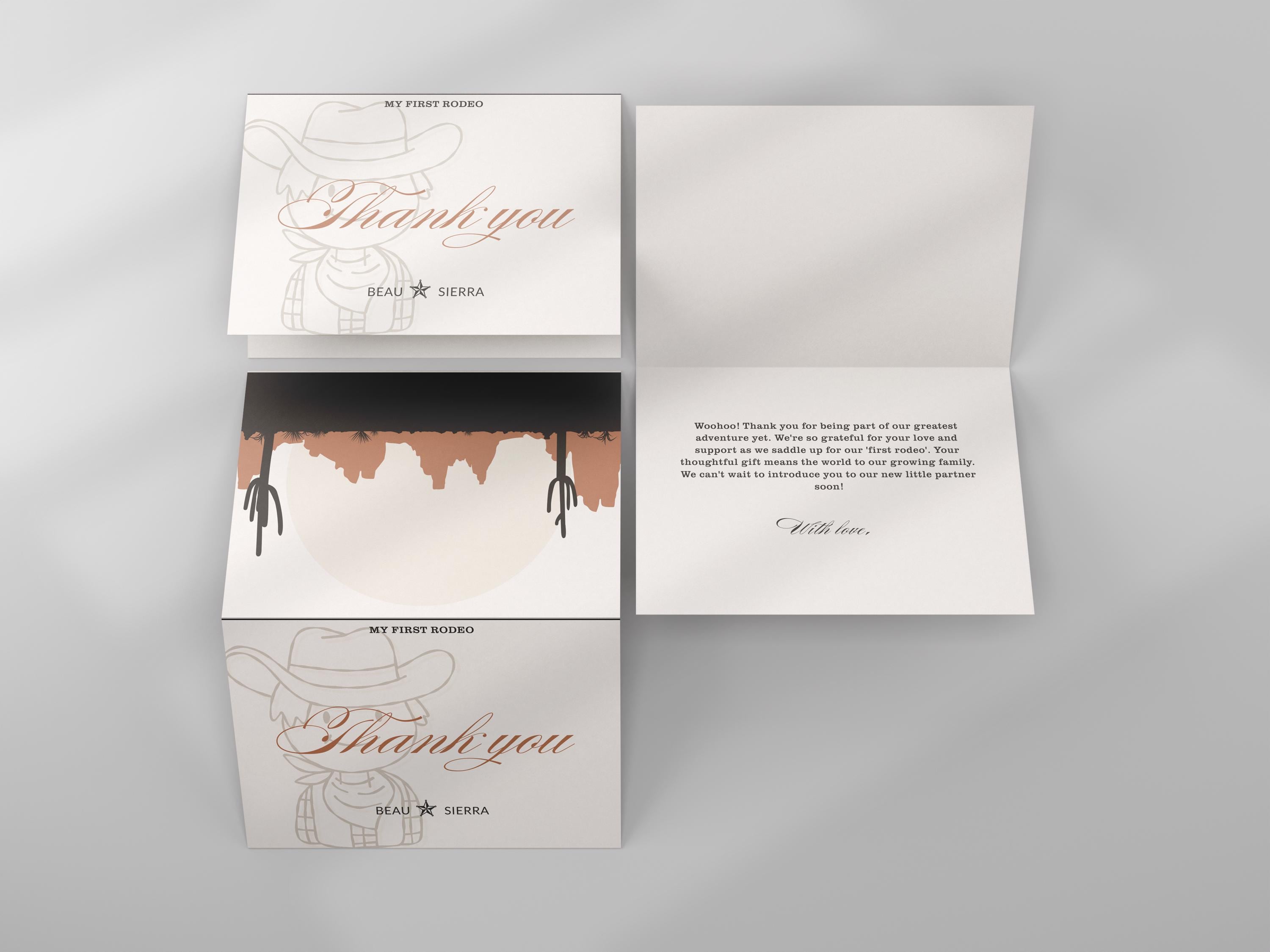 Editable Cowboy Thank You Card Template | My First Rodeo Baby Shower Note Card for Boy | Western Boho Printable, Instant Download | A6